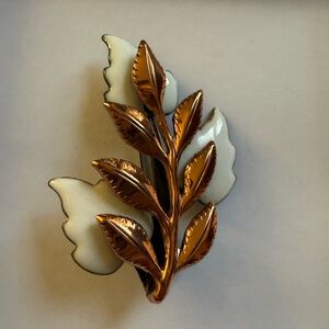 Elegant Gold and White Leaf Brooch